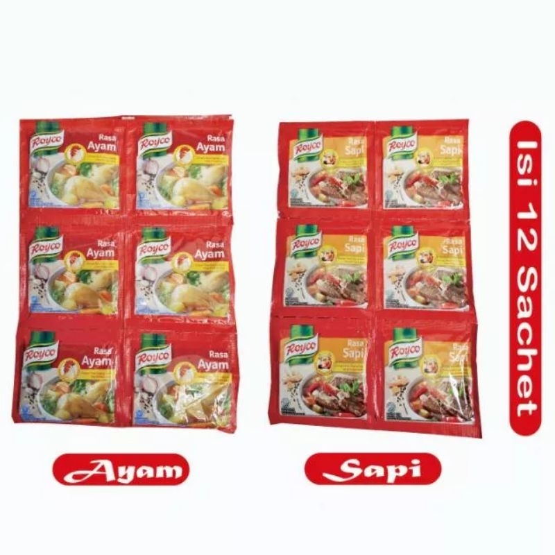 

Royco bumbu penyedap rasa ayam dan sapi kemasan renceng isi 12 pcs