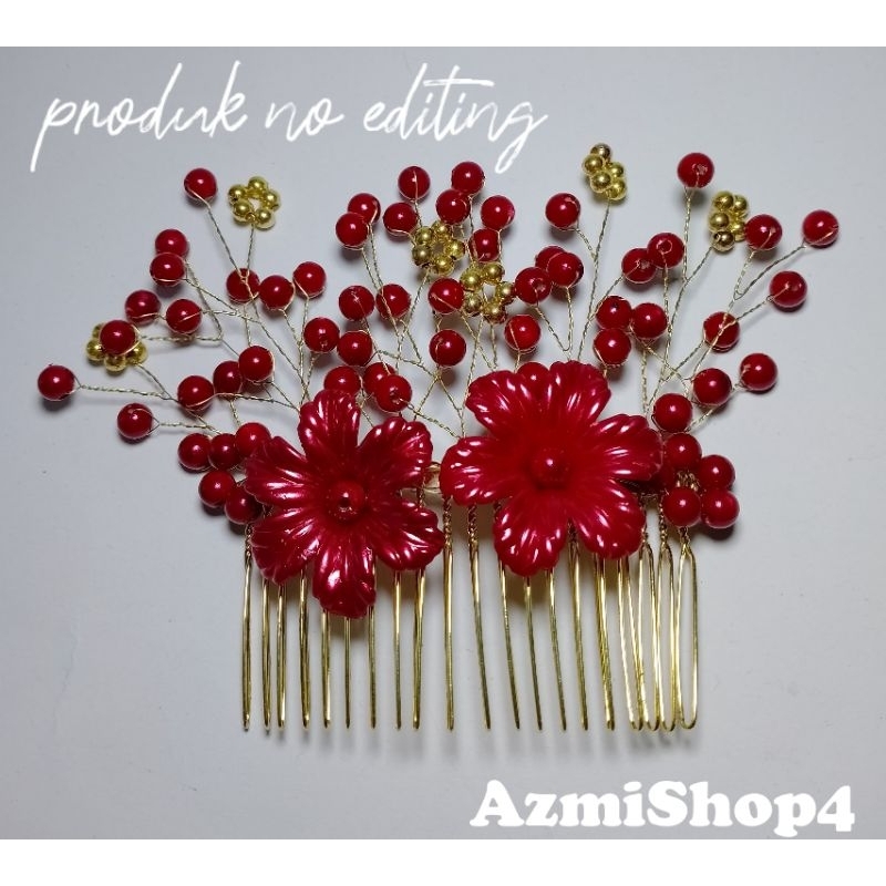 Headpiece Sirkam Bunga Ceper Merah - Mahkota Murah - Aksesoris Hijab - Hiasan Wedding