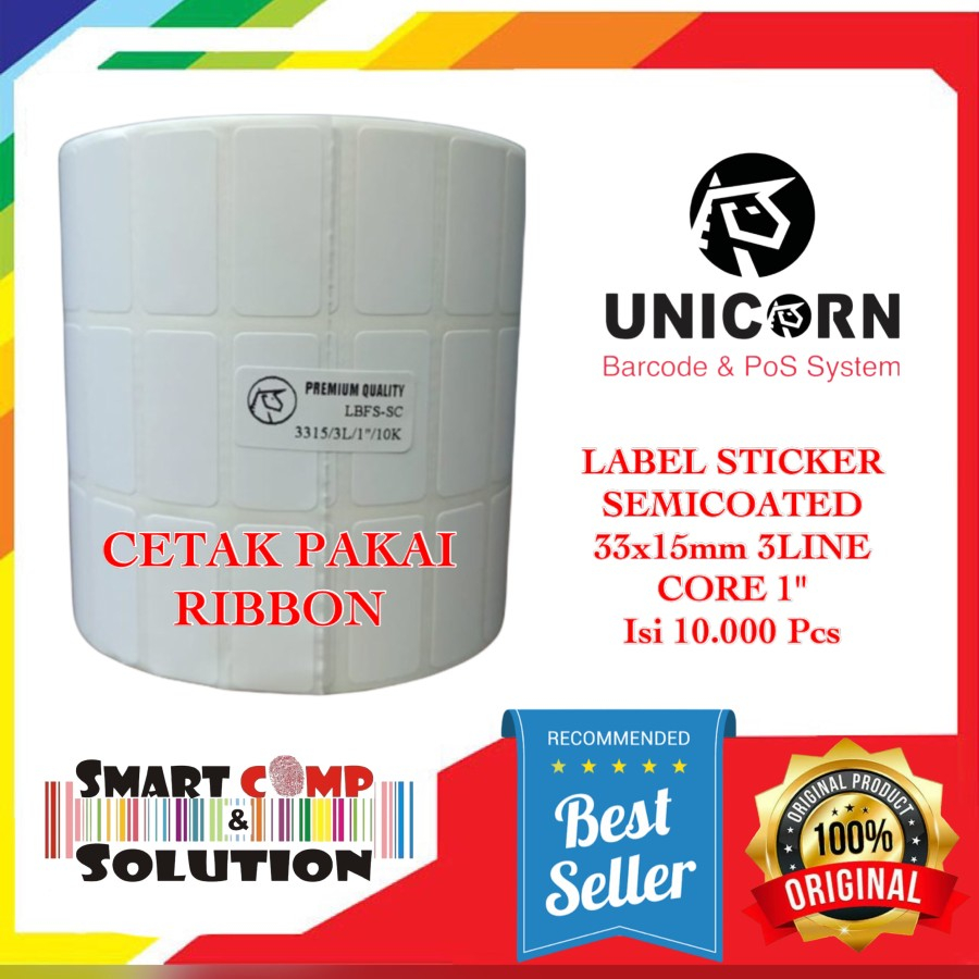

LABEL STICKER BARCODE 33mm X 15mm (3 LINE) SEMICOATED isi 10.000 pcs