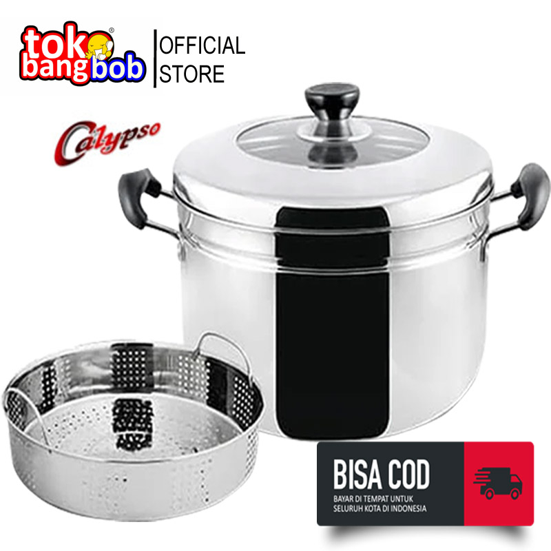 Calypso Panci Steamer + Tutup Stainless 28cm 10Liter | Kukusan Dandang Stenlis Steel | Panci Kukus