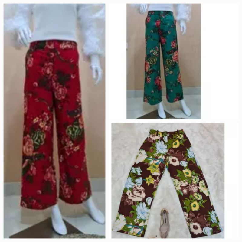 Celana Kulot bunga cantik Matt Linen rami import premium