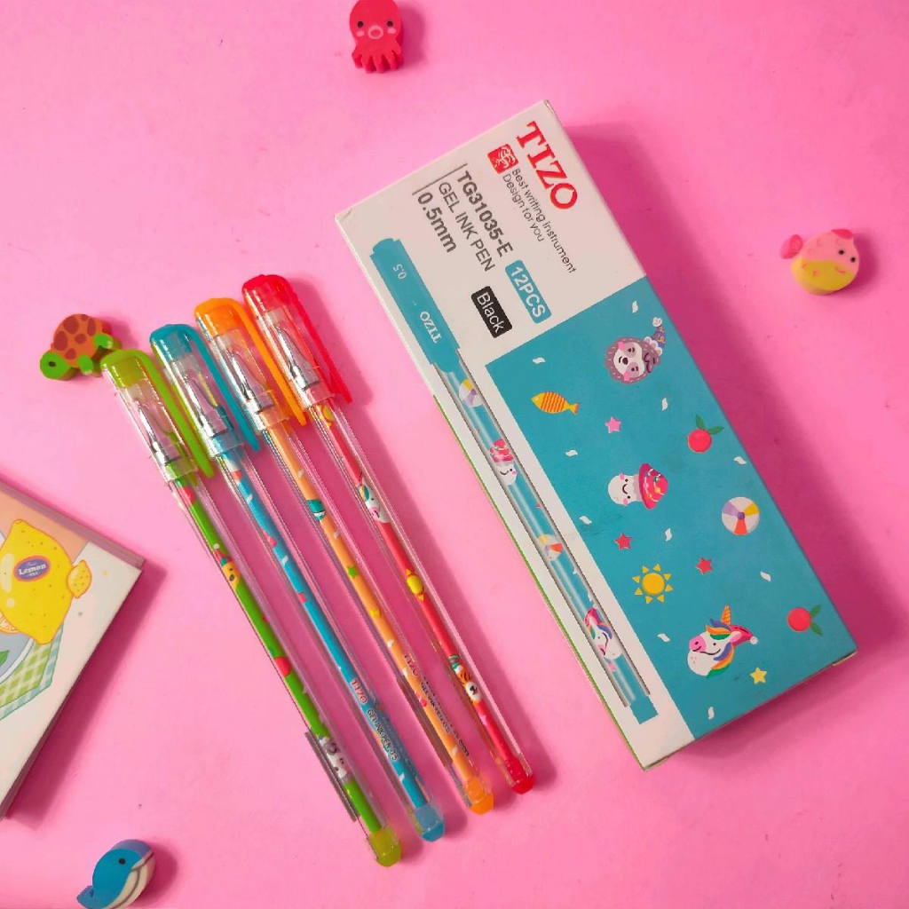 1 Pack Pen Gel Tizo isi 12pcs TG31035-E Stationery Tulis Plastik