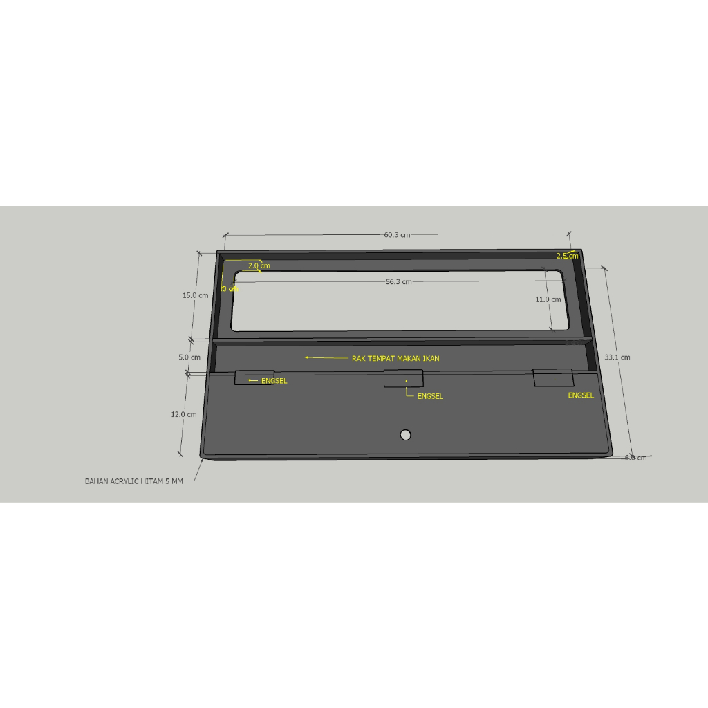 CUSTOM ACRYLIC TUTUP AQUARIUM KABINET 60X33x6 CM