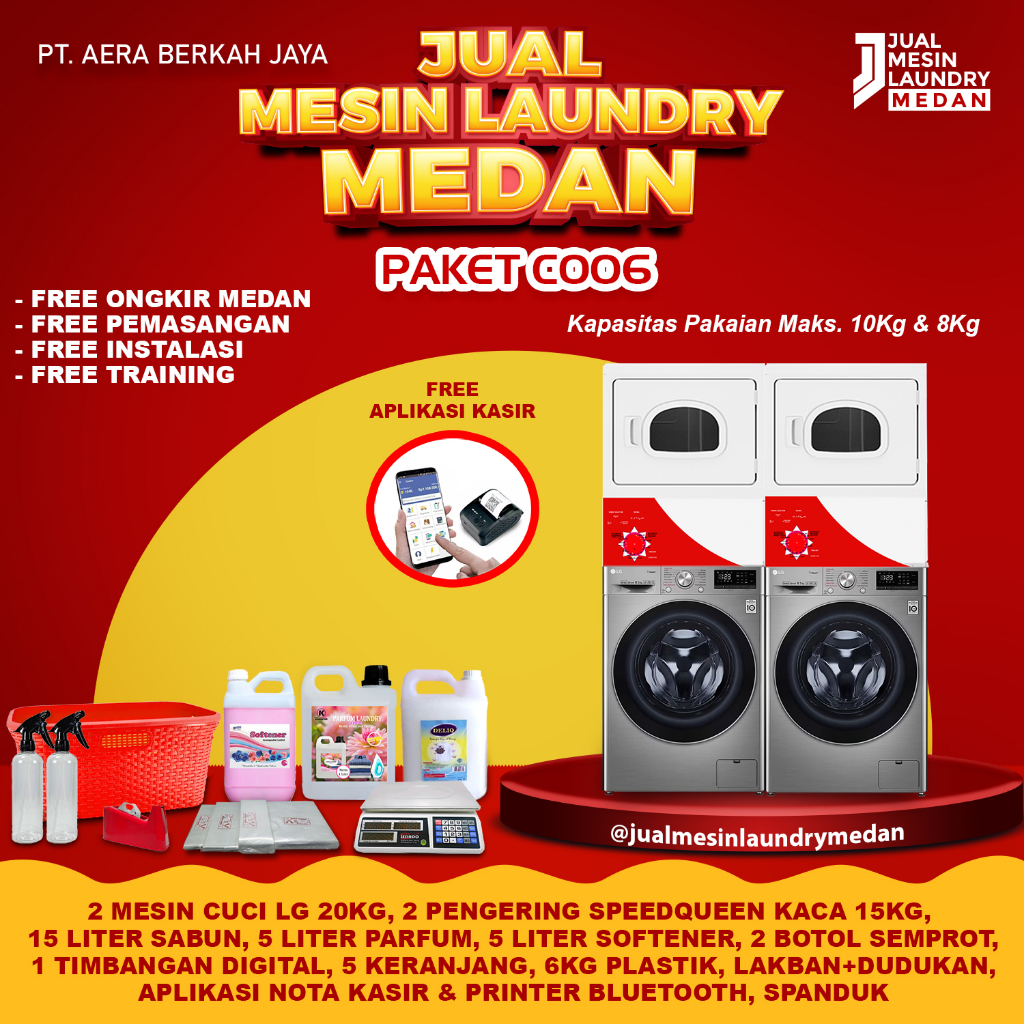 Paket Laundry Sumatra 2 Set Mesin Cuci LG 20Kg + Pengering Speedqueen Kaca 15Kg C005
