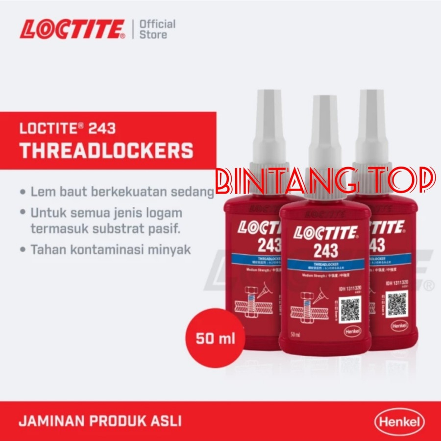 

LOCTITE 243 SEALANT THREADLOCKER 50ML - LEM BAUT LOCTITE 243 50 ML