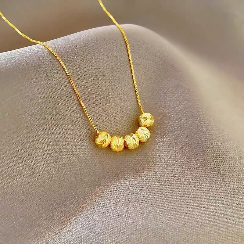 Kalung Titanium Bulat Gold Liontin Bola Pasir 45cm Aksesoris Fashion Wanita Kalung Korean Style