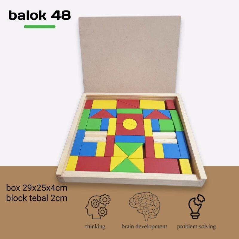 nafisah edutoys mainan edukasi edukatif BALOK 48 DENGAN TUTUP wooden city block  kayu susun kreatif 