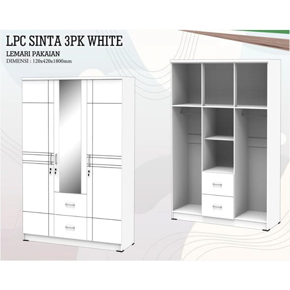 Lemari Pakaian 3 Pintu Minimalis Kaca Panjang Minimalis