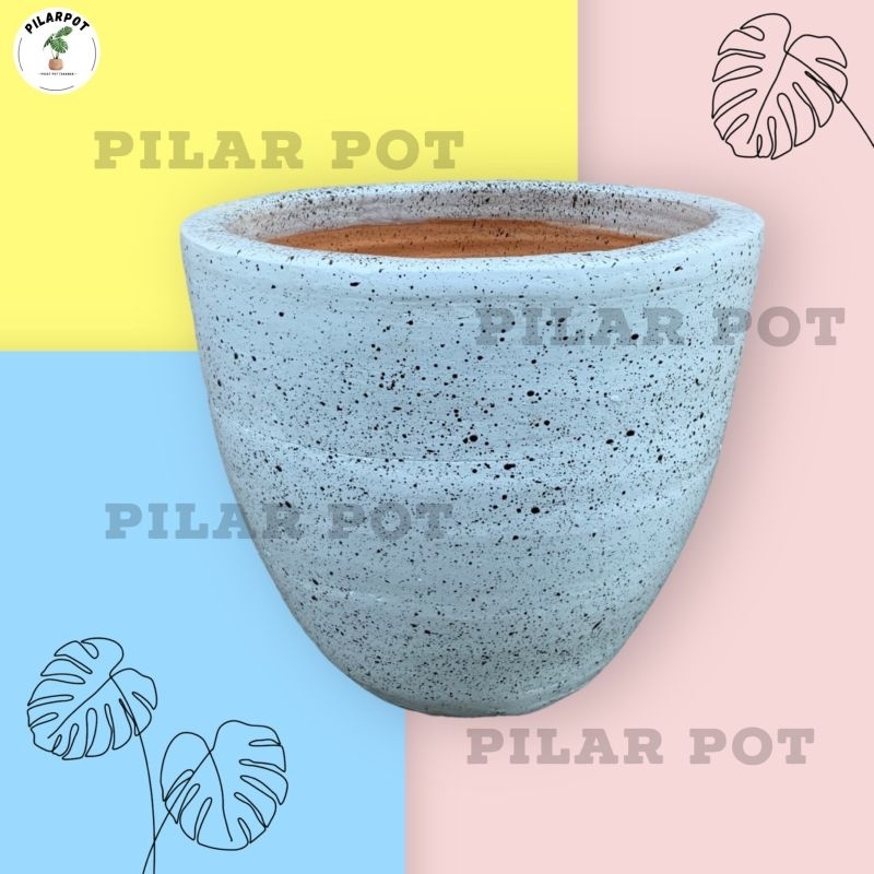 POT BUNGA GERABAH TANAH LIAT MOTIF SPRINKLE PUTIH D30 T25 - SPRINKLE PUTIH D30