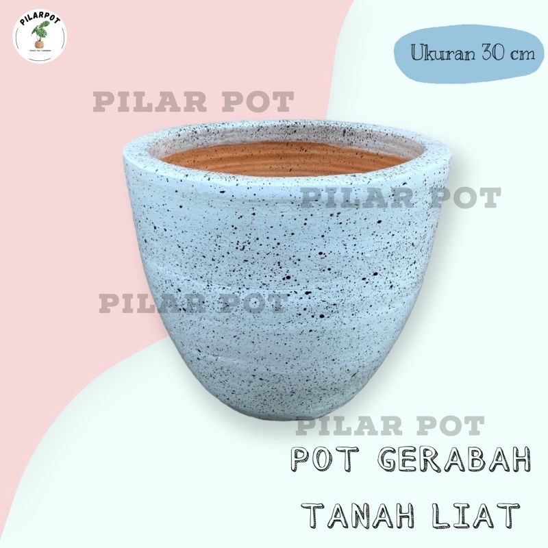 POT BUNGA GERABAH TANAH LIAT MOTIF SPRINKLE PUTIH D30 T25 - SPRINKLE PUTIH D30