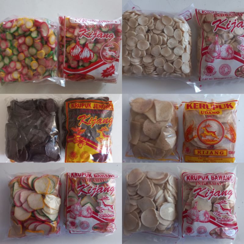 

kerupuk atau krupuk rasa udang, ikan, bawang, jengkol, cap kijang @200g