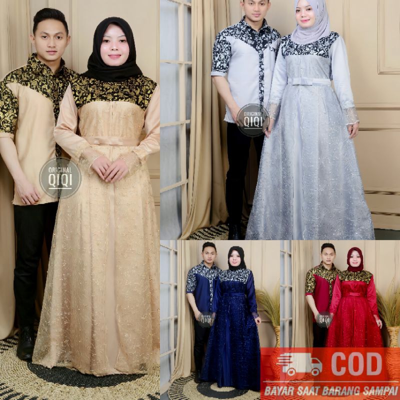 set couple andin gamis muslimah syari set couple batik prada kombinasi brukat mutiara terbaru hem natik pekalongan asli