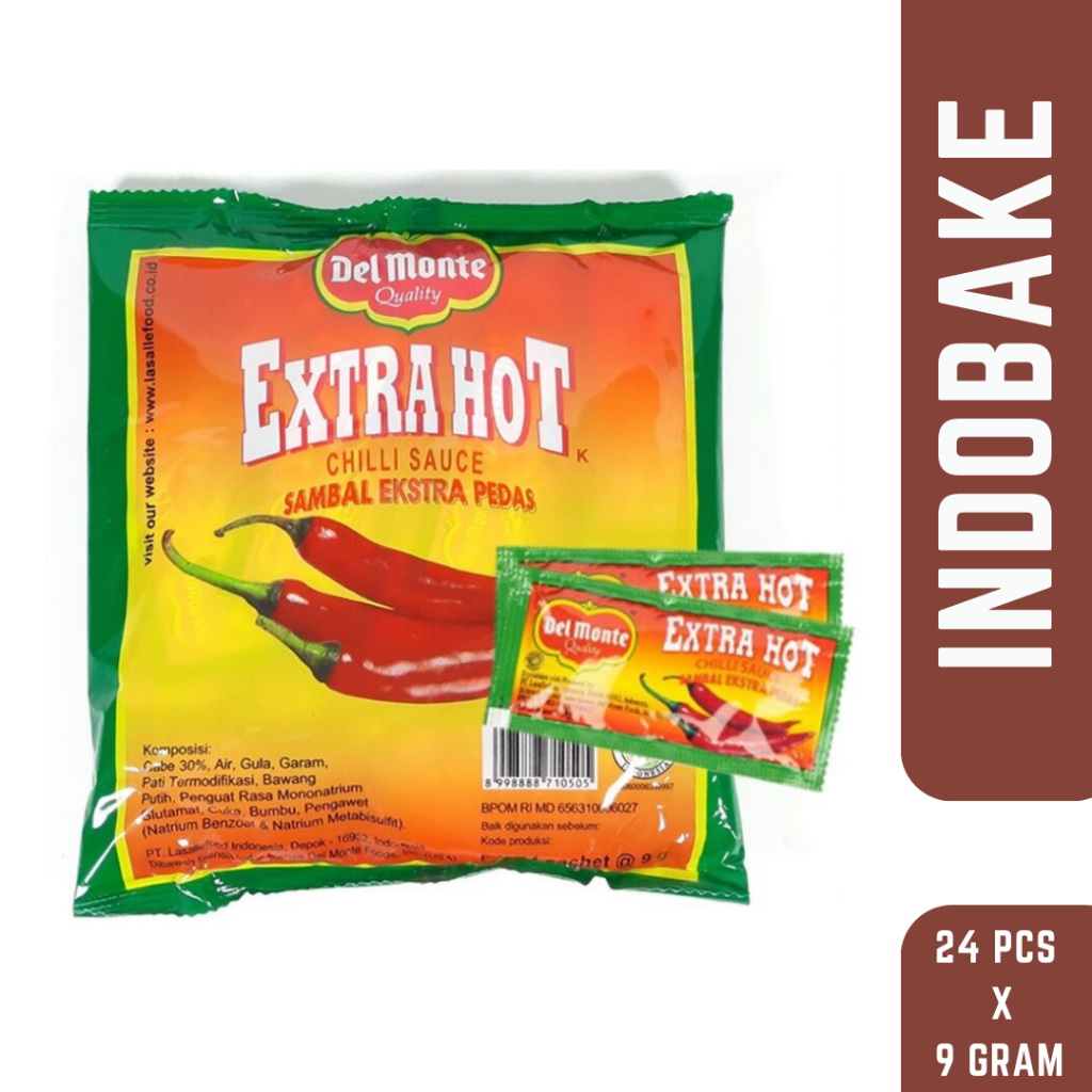 

DELMONTE EXTRA HOT SACHET (24x9gr) - Saus Sambal Extra Pedas DEL MONTE - Saos Pedas Sambel Delmonte 24 Sachet / Saos Delmonte Sachet