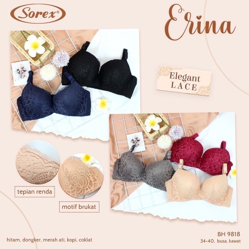 Bra Cup Full Sorex 9818 Pakai Kawat Brokat Elegant Size 34-40 Cup B-C Bra Kawat Cup Full Sorex 9818