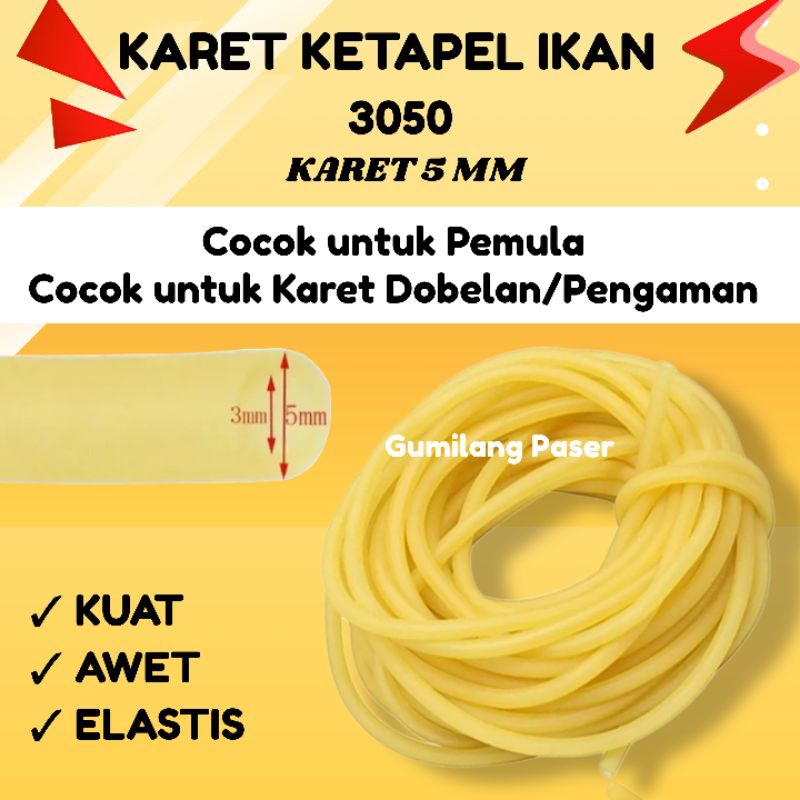 1 meter karet ketapel ikan slingshot 5 mili 5mm 3050 warna kuning