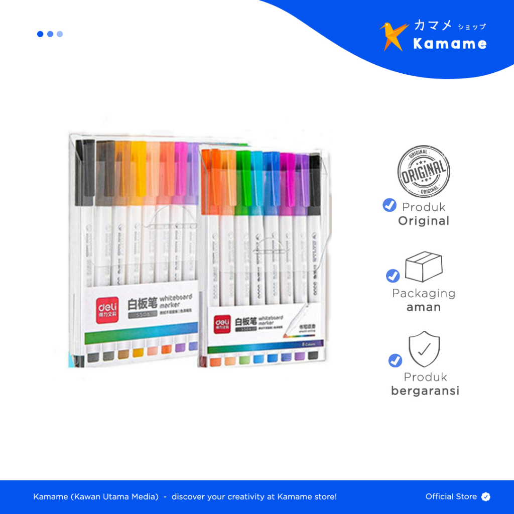 

Deli Whiteboard Marker - S506,S504 Spidol Isi 8/12 Warna Spidol Papan Tulis, mudah dihapus - Kamame