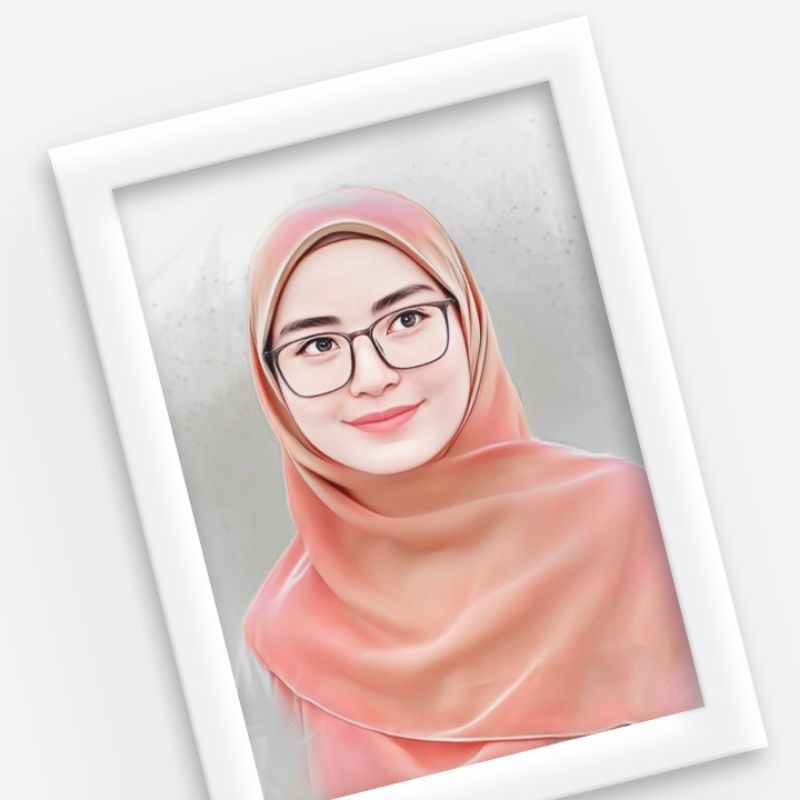 Karikatur Wajah + Bingkai - Ilustrasi Wajah Jasa Edit Foto Sketsa Wajah Cetak Foto Kado Wisuda Kado 