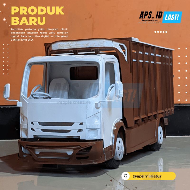 (V2)miniatur truk giga Isuzu nmr71 banan PVC dan 3d print full spek full variasi skala 1:12