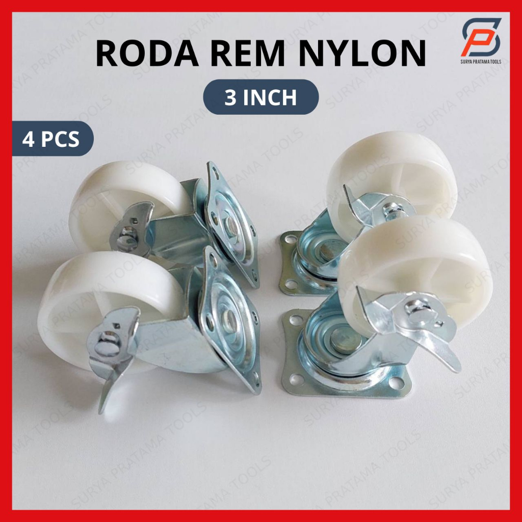Roda Troli Rem 3 Inch 1 Set 4 Pcs Roda Caster Rem Nylon Etalase 3" Inci