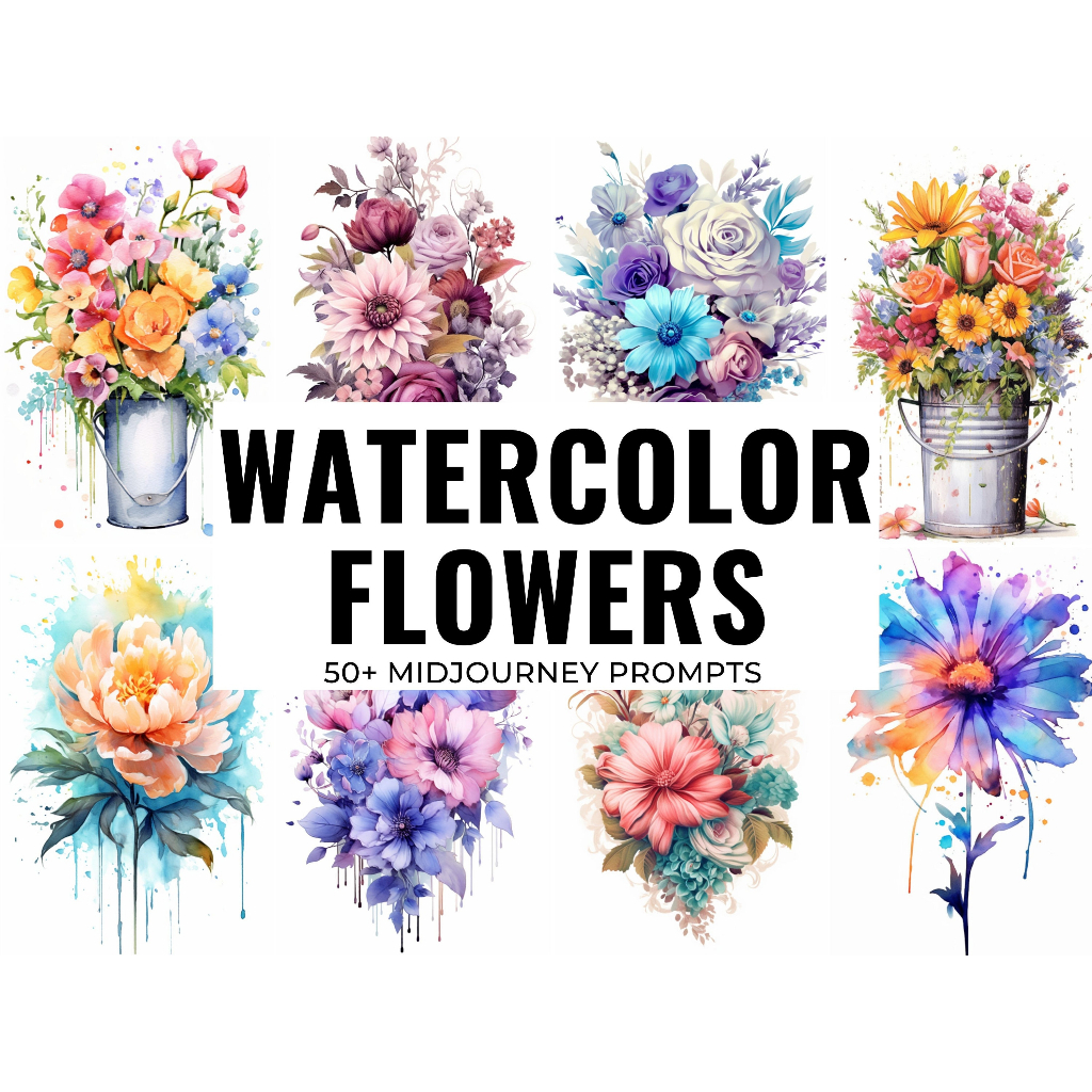 50+ Watercolor Flowers Midjourney Prompts, AI Art, Midjourney Prompt, Midjourney AI Art, Learn Midjo