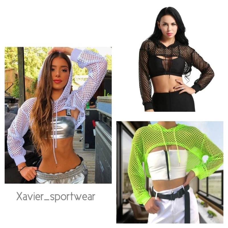 KAREN NET CROP HODIE / Atasan olahraga wanita zumba yoga fitnes pakaian olahraga workout