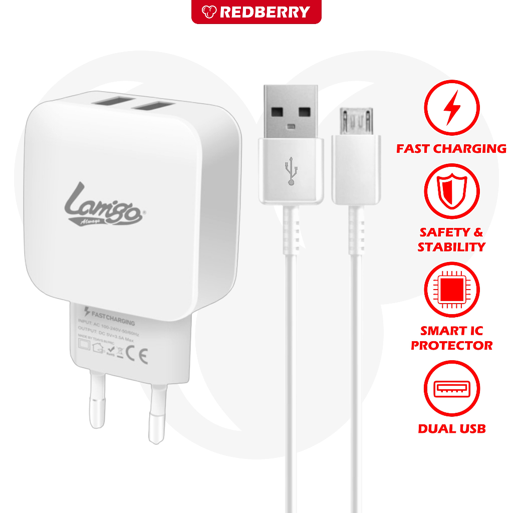 Charger LAMIGO L06 Fast Charging 2port USB Auto ID kabel data Micro USB cas HP speaker tws powerbank