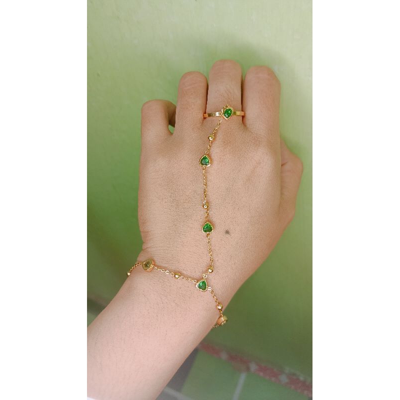 gelang set cincin permata hijau