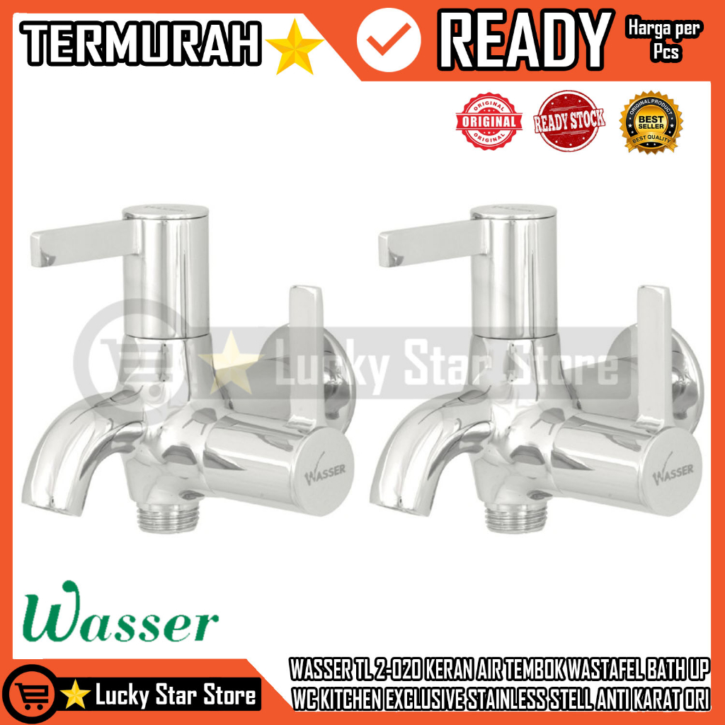 WASSER KERAN AIR  TL 2-020 WASTAFEL TEMBOK STAINLESS BATH UP CUCI PIRING MANDI DINDING DINGIN CHROME