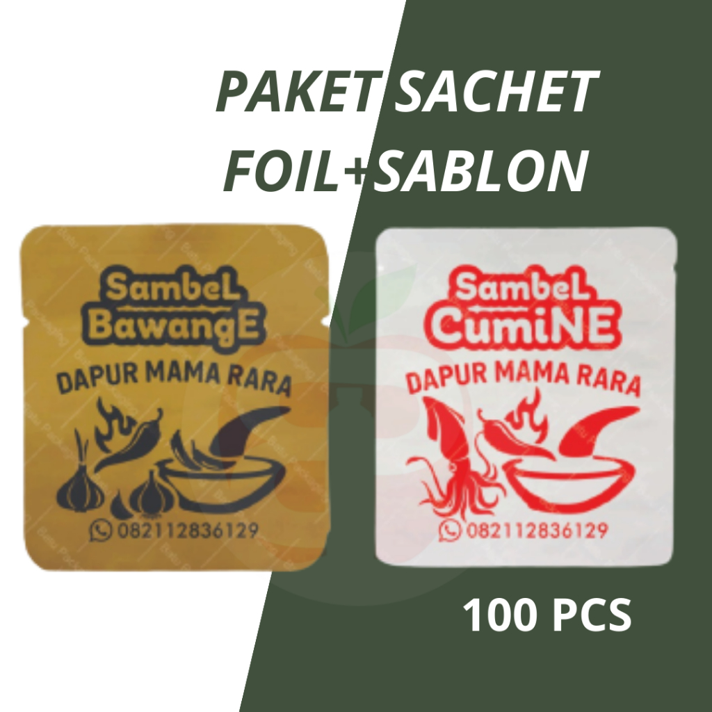 [100 PCS] PAKET SABLON KEMASAN SACHET FOIL WARNA 8 x 9/8x9/8 x 12/8x12 / FREE DESAIN BATU PACKAGING