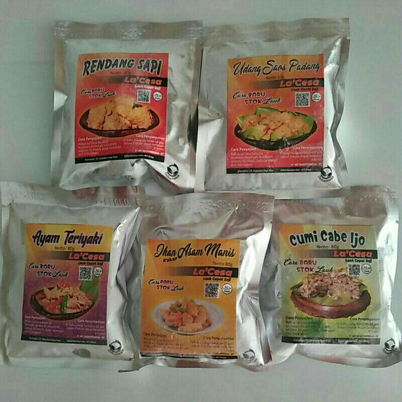 

La'cesa ( Lauk cepat saji), Rendang, Udang saus padang, Cumi cabe ijo, Ikan asam manis, Ayam teriyaki 80gr