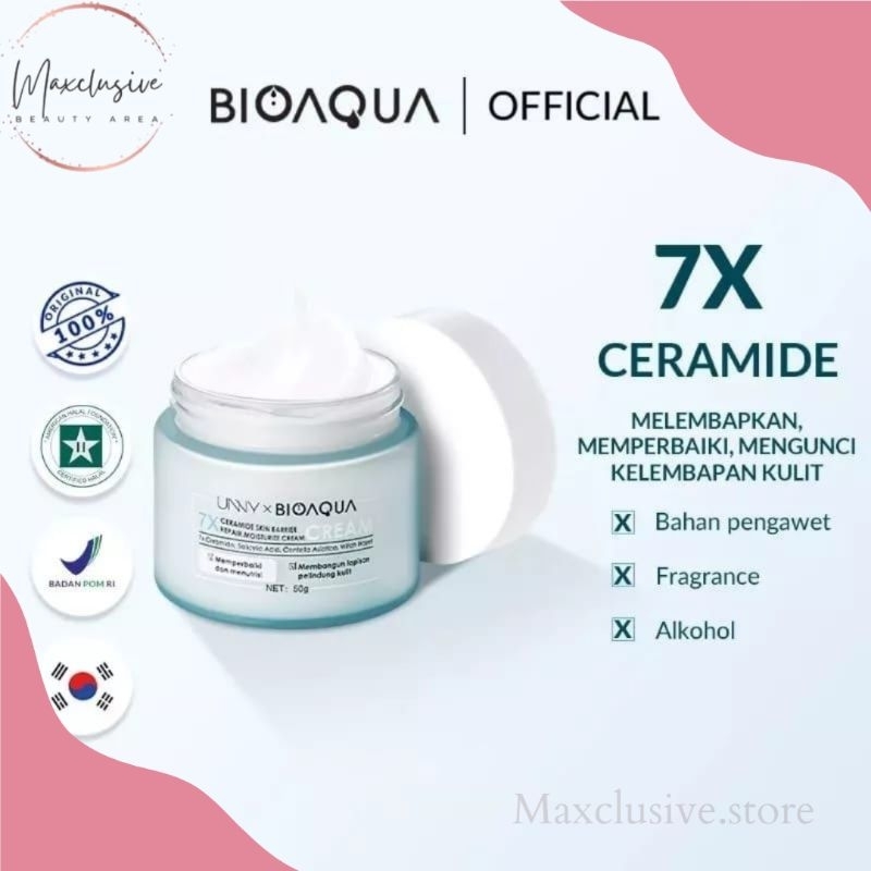 BIOAQUA 7X Ceramide Skin Barrier Repair Moisturizer, Cream Pelembab Wajah, Cream Pemutih Wajah, Day 