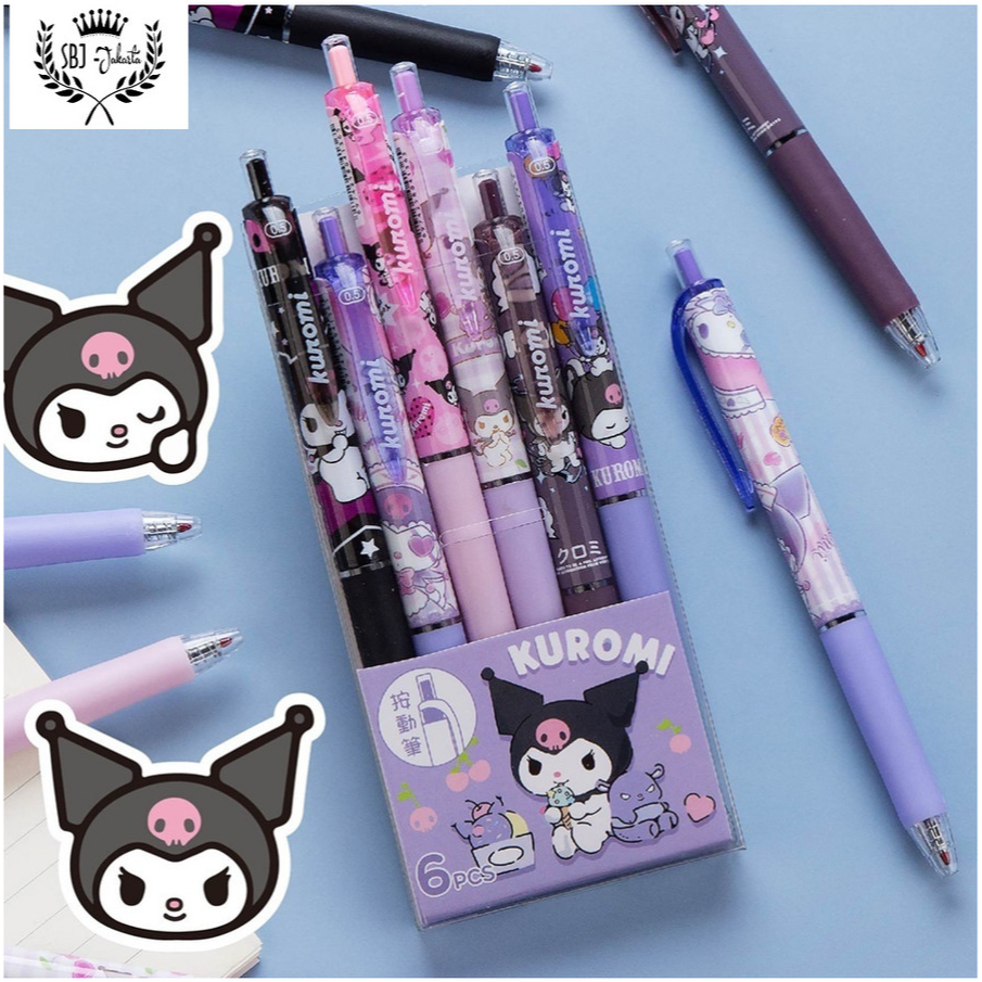 

Pulpen gel pen Kuromi Sanrio ballpoint alat tulis 0.5mm stationery