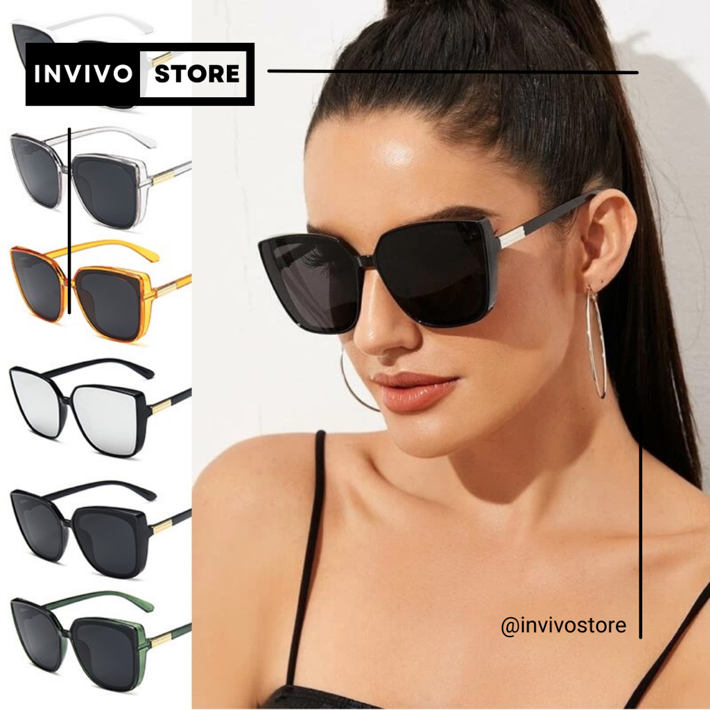 𝕀ℕ𝕍𝕀𝕍𝕆𝕊𝕋𝕆ℝ𝔼 Kacamata Hitam Kacamata Kotak Fashion Pria dan Wanita INS Oversize Sunglasses