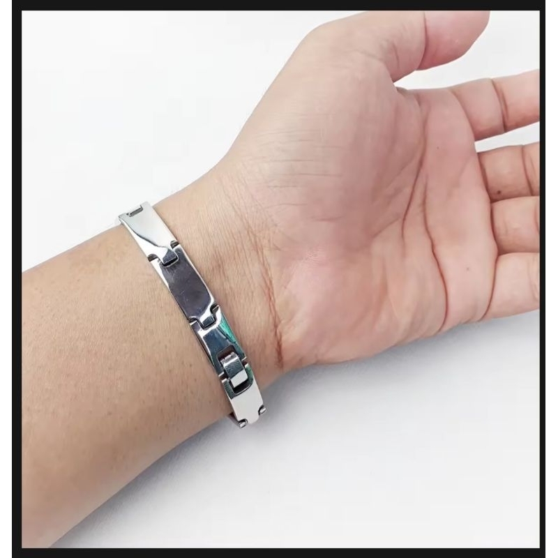 gelang baja putih anti karat pria wanita/gelang monel/gelang besi putih