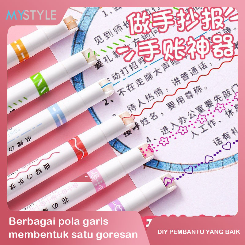 

MYSTYLE SJ7008A-6 SPIDOL UNTUK MENGGARIS BUKU TULIS ANEKA MODEL DAN WARNA 1 PACK 6 PCS MOTIF BEDASEPERTI STABILO
