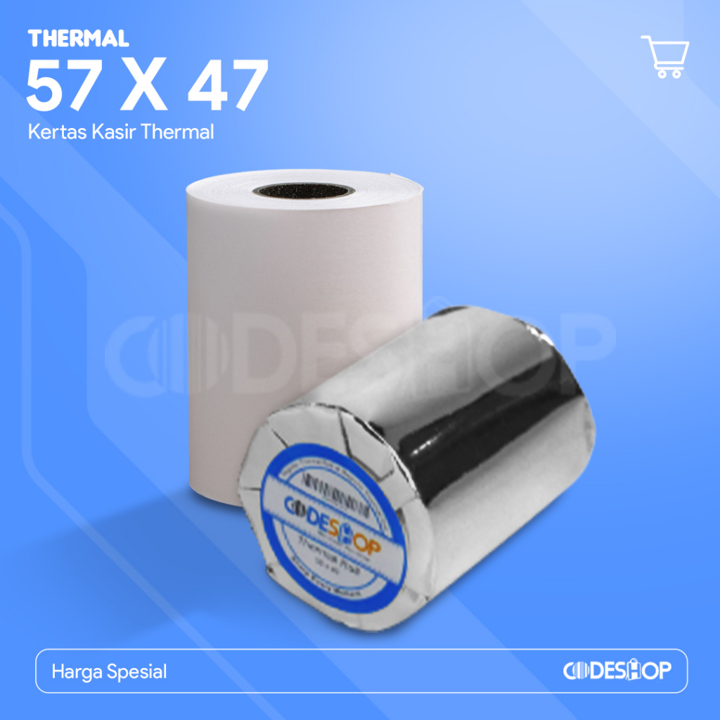 

Kertas Thermal 57x47mm / 58x48mm Cetak Biru Struk Printer Kasir 58mm