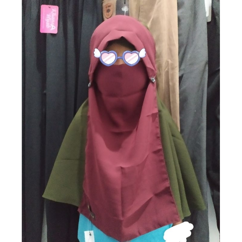 cadar bandana poni kancing anak niqob bandana poni kancing anak