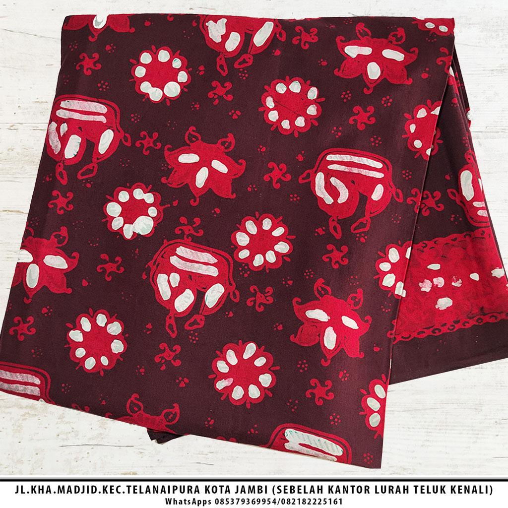 Batik jambi motif kapal riang merah 2m Dasar (Panjang.2m Lebar.105cm)