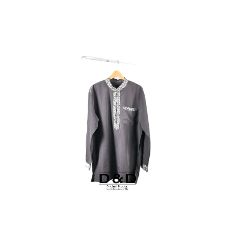 BAJU MUSLIM 1 SETEL /BAJU KOKO MUSLIM BATIK PRIA DEWASA GAUL KEKINIAN WARNA ABU-ABU