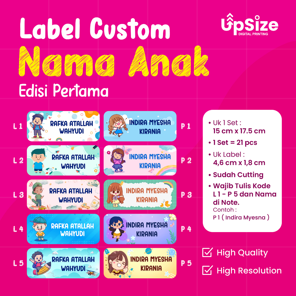 Stiker Label Nama Anak Custom Nama Untuk Cowok & Cewek Sticker Buku Tulis Sticker Anak Sekolah Chrom