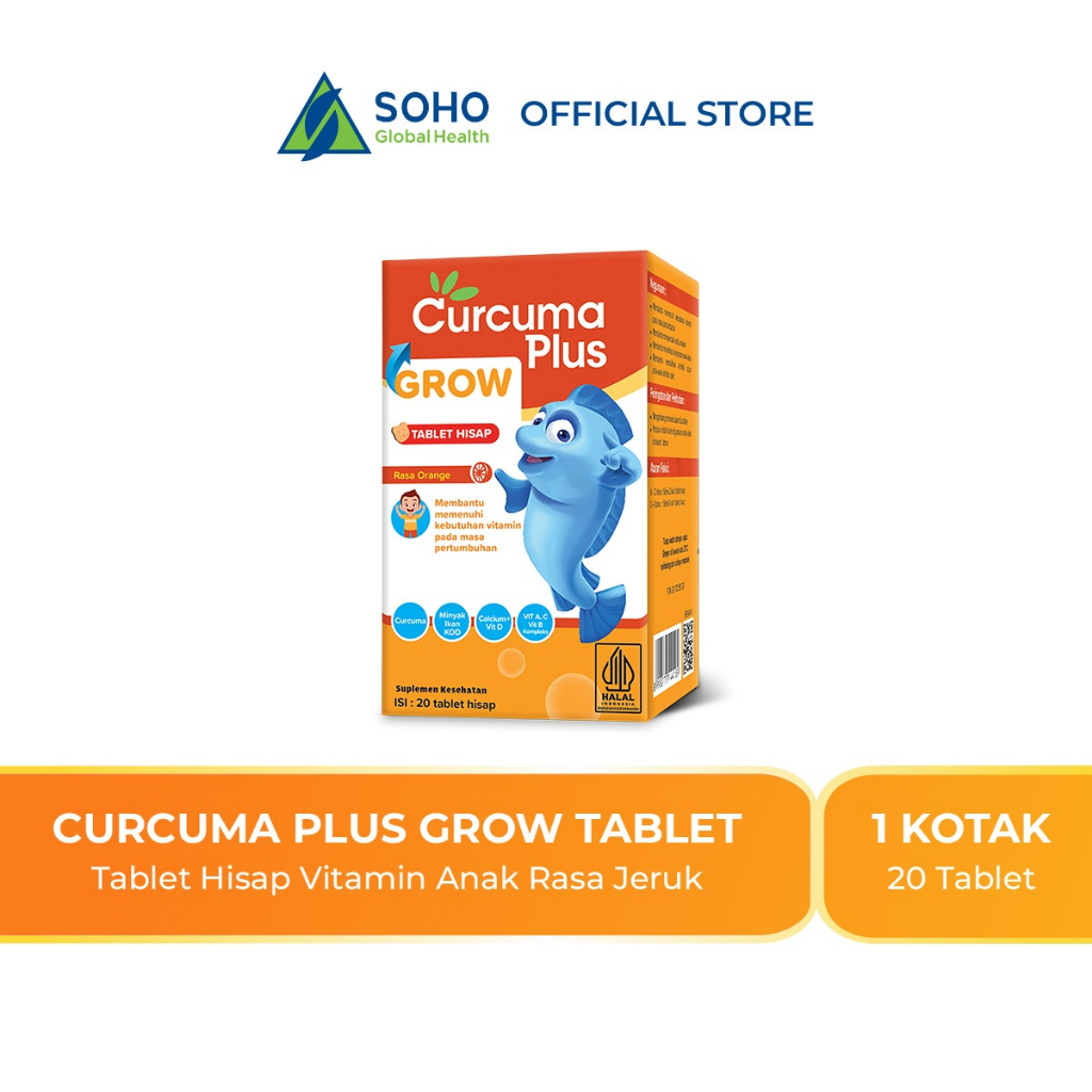 Curcuma Plus Grow Tablet Hisap Multivitamin Rasa Jeruk @20 Tablet