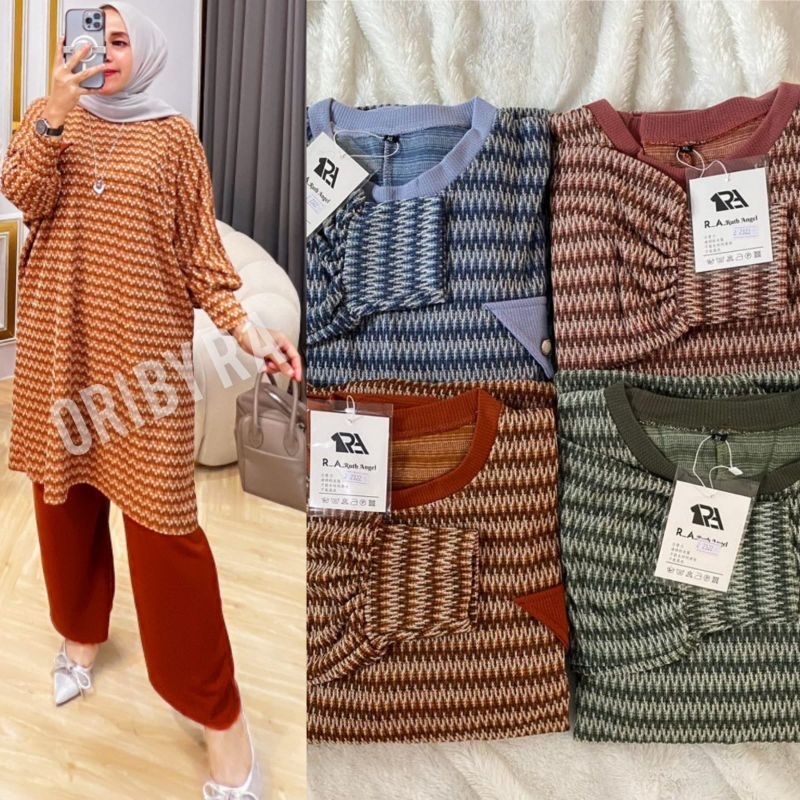 ONE SET TUNIK KNIT OVERSIZE TERBARU