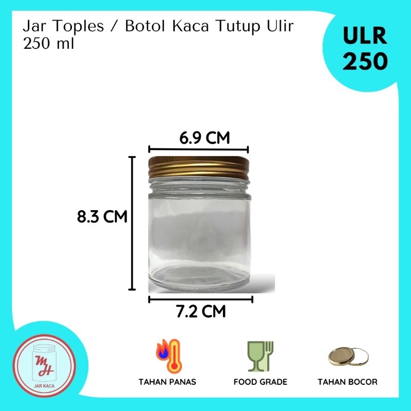 ULR250 - Jar / Toples Kaca Silinder, 250 ml - Tutup Ulir