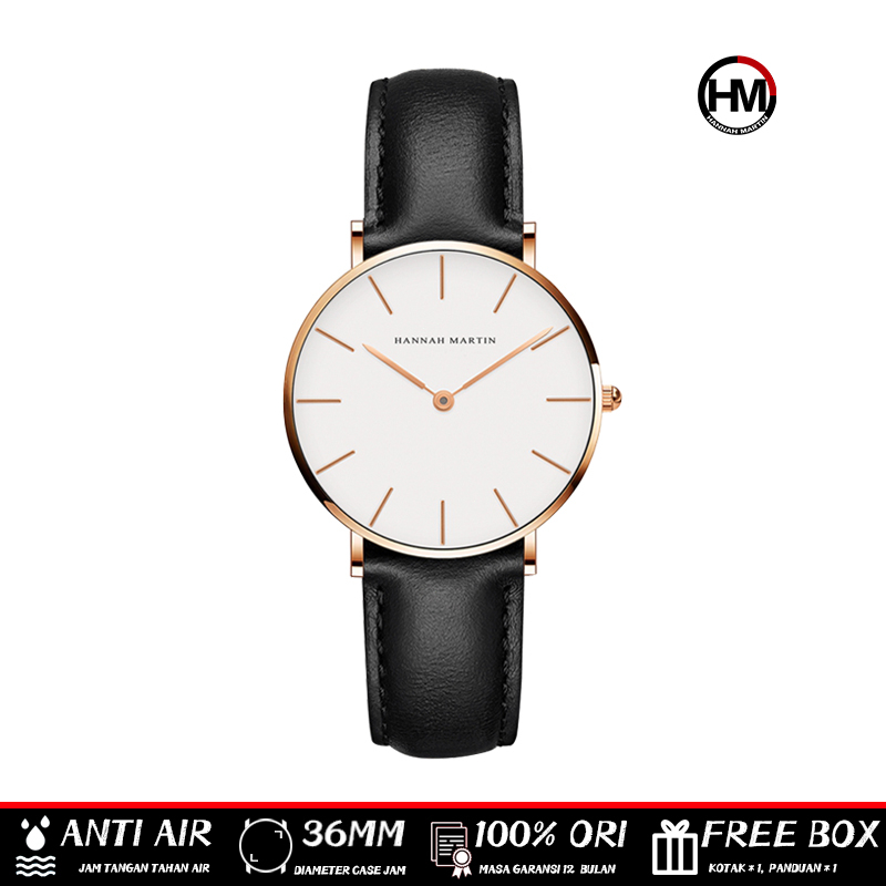 HANNAH MARTIN Jam Tangan Wanita 100% Original Sangat tipis Cewek Quartz Kulit Anti Air Arloji Women 