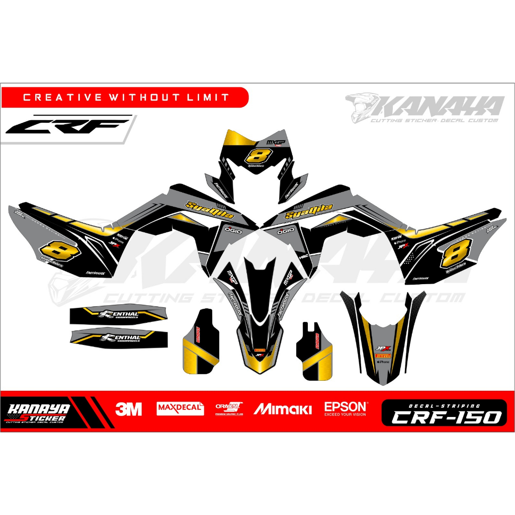 DECAL CRF 150 / STICKER DECAL CRF 150 / DECAL CRF KOMBINASI WARNA GOLD CHROME HARGA TERMURAH FREE DE