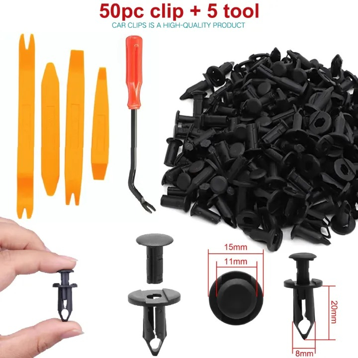 50pcs Car Pin Fasteners Clip plastik nylon + alat cungkil klip baut mobil suzuki kawasaki ford honda