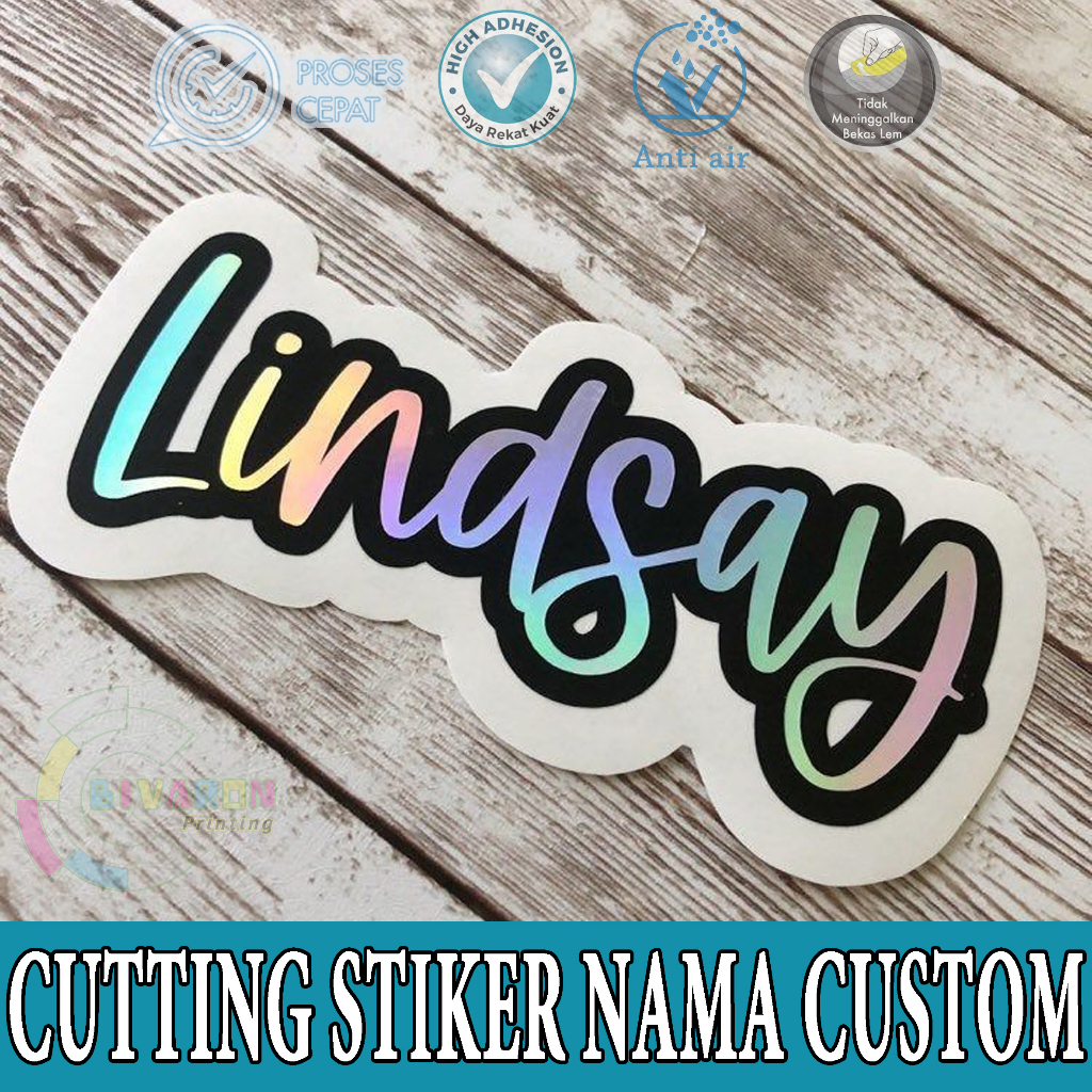 

Sticker Cutting nama custom 2 warna hologram