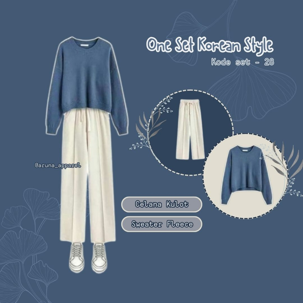 Set Outfit Korea wanita, outfit ulzzang, ootd Korea wanita, Korean style (Sweater blue set 28)