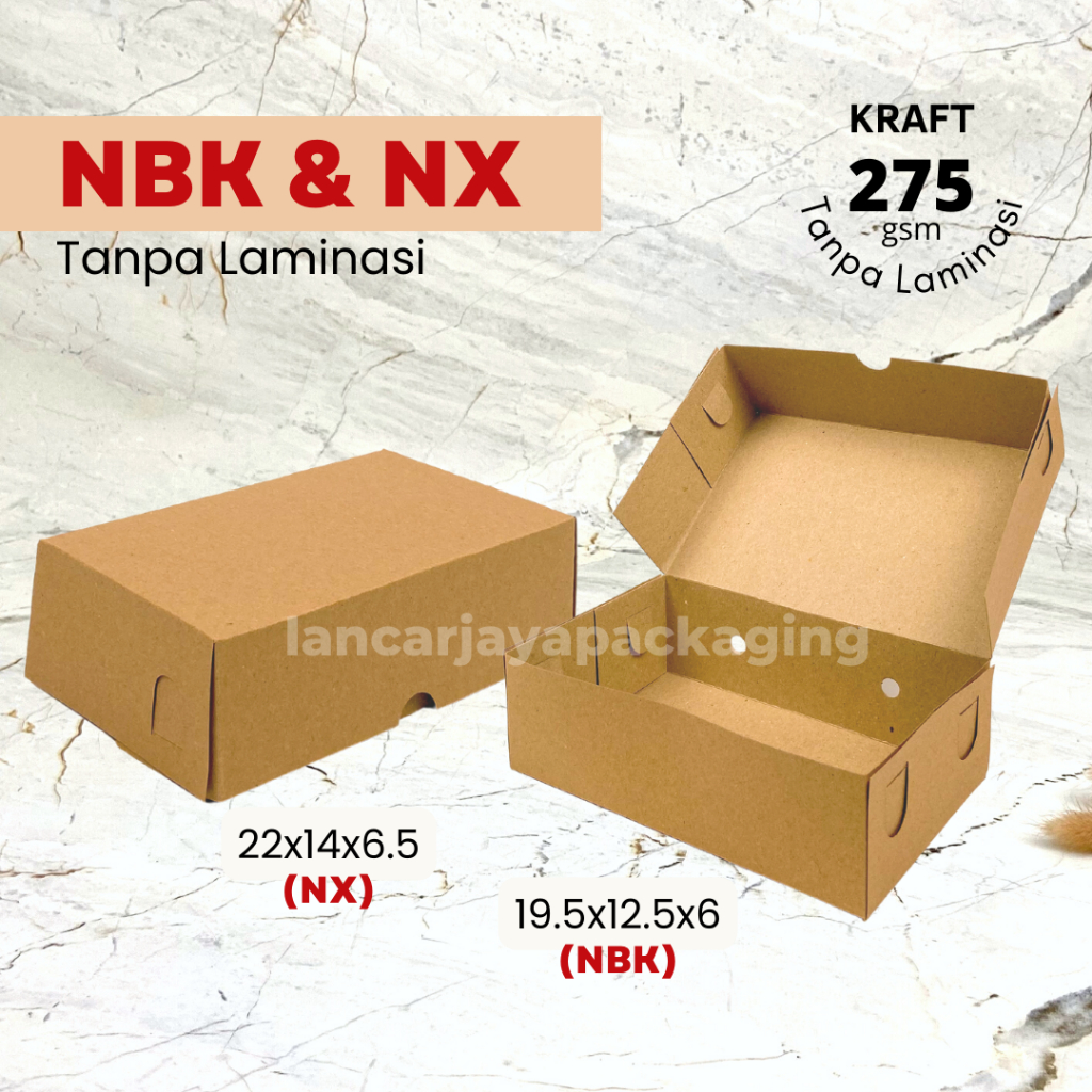 Dus NBK NX Kotak Nasi Kemasan Kue Snack Kraft 19.5x12.5x6 / 22x14x6.5 cm