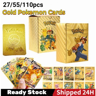 Kartu Pokemon Pikachu Charizard 55-110pcs Charizard Pikachu cards Bahan Metal Emas Silver Bahasa Eng